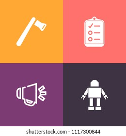 Modern, simple vector icon set on colorful background with test, sound, pliers, brush, machine, volume, questionnaire, intelligence, hammer, loud, work, loudspeaker, repair, control, voice, form icons