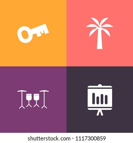 Modern, simple vector icon set on colorful background with lock, home, cover, graph, drum, annual, musical, report, unlock, , sign, business, snare, background, brochure, stick, percussion, safe icons