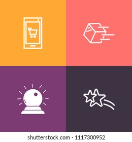 Modern, simple vector icon set on colorful background with fantasy, app, sign, sorcery, delivery, mobile, goods, woman, star, abstract, shipping, meteor, modern, shiny, shop, box, merchandise icons