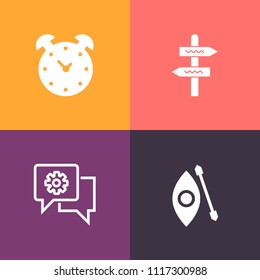 Modern, simple vector icon set on colorful background with hour, road, reminder, leisure, sea, bell, object, number, arrow, wake, application, morning, minute, timer, phone, water, alarm, street icons