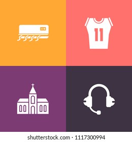 Modern, simple vector icon set on colorful background with temperature, basket, basketball, speaker, air, graphic, chapel, electric, sport, conditioning, religion, music, audio, building, sign icons