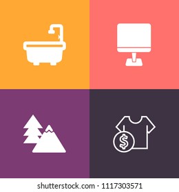 Modern, simple vector icon set on colorful background with buy, sign, forest, sale, foliage, plant, green, technology, internet, male, computer, park, price, toilet, market, store, screen, cost icons