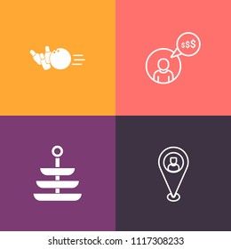 Modern, simple vector icon set on colorful background with computer, person, entrepreneur, dinner, freelance, marker, location, online, business, recreation, sport, leisure, hobby, web, laptop icons