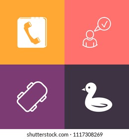 Modern, simple vector icon set on colorful background with board, telephone, urban, bird, privacy, flying, nature, sport, skateboarder, skateboard, phone, group, animal, lock, business, contact icons