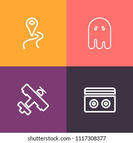 Modern, Simple Vector Icon Set On Colorful Background With Mystery, Death, Record, Music, Plane, Flight, Fear, Stereo, Shadow, Road, Gps, Marker, Fly, Location, Retro, Scary, Cassette, Pointer Icons