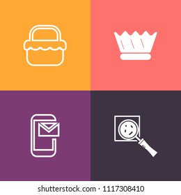 Modern, simple vector icon set on colorful background with magnification, email, focus, leisure, sign, envelope, magnifying, view, outdoor, green, magnifier, kingdom, park, spring, jewelry, look icons