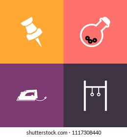 Modern, simple vector icon set on colorful background with hot, marker, prosthesis, laundry, training, web, tool, electric, pointer, fitness, medical, silhouette, equipment, healthy, iron, home icons