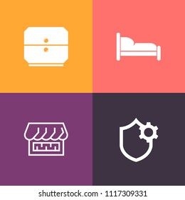 Modern, simple vector icon set on colorful background with file, settings, web, phone, room, storage, market, card, furniture, bathroom, awning, internet, business, house, modern, office, front icons
