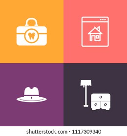 Modern, simple vector icon set on colorful background with market, mouth, toothbrush, house, home, dentist, country, health, west, residential, computer, furniture, internet, table, chair, wild icons