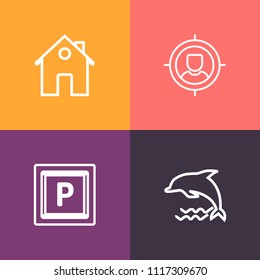 Modern, simple vector icon set on colorful background with architecture, real, transportation, luxury, customer, business, market, businessman, marine, car, new, water, nature, targeting, crm icons