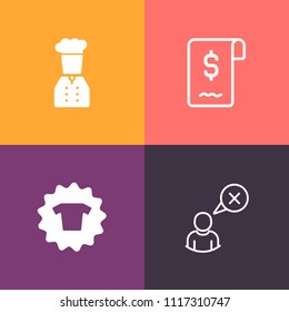 Modern, simple vector icon set on colorful background with tee, network, cooking, document, sale, cancel, social, online, profile, internet, t-shirt, connection, contract, business, man, shirt icons