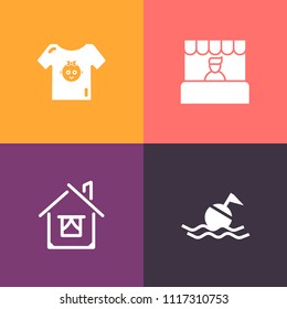 Modern, simple vector icon set on colorful background with customer, trolley, newborn, retail, building, emergency, estate, cart, home, garment, market, small, baby, girl, commerce, kid, grocery icons