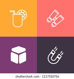 Modern, Simple Vector Icon Set On Colorful Background With Watch, Attraction, Ice, Education, View, Bar, Summer, Looking, Cube, Sign, See, Drink, Fresh, Force, Glass, Party, Concept, Tropical Icons