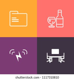 Modern, simple vector icon set on colorful background with workplace, wine, environment, top, ecology, open, work, folder, white, pour, merlot, power, paper, copy, red, celebration, energy, file icons