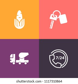 Modern, simple vector icon set on colorful background with operator, black, nutrition, organic, transportation, transport, remote, tomato, security, auto, center, control, vegetable, food, lock icons