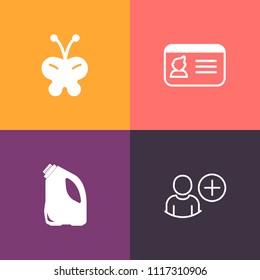 Modern, simple vector icon set on colorful background with user, identity, business, avatar, document, security, insect, summer, color, consultant, human, sign, blue, plastic, can, waste, member icons