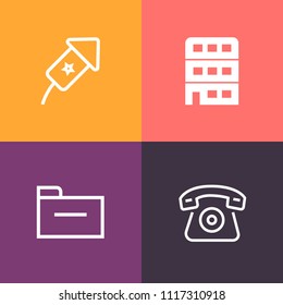 Modern, simple vector icon set on colorful background with archive, building, modern, holiday, file, cellphone, bank, office, data, house, paperwork, celebration, explosion, structure, folder icons