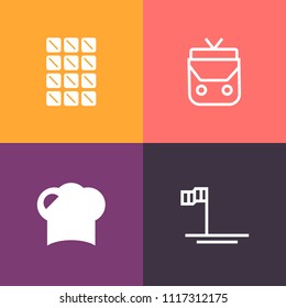 Modern, simple vector icon set on colorful background with food, restaurant, snack, cortes, white, modern, baja, beach, fashion, candy, tasty, mexico, chef, ocean, delicious, handbag, dark, eat icons