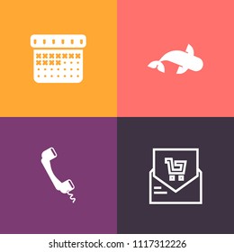 Modern, simple vector icon set on colorful background with supermarket, sign, animal, timetable, office, calendar, purchase, check, ocean, date, list, bill, internet, cash, price, healthy, call icons