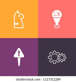 Modern, simple vector icon set on colorful background with navigation, caution, pin, point, sign, risk, travel, map, black, concept, location, challenge, gps, road, chessboard, strategy, sport icons