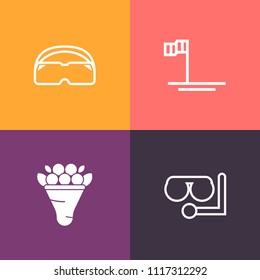 Modern, simple vector icon set on colorful background with gift, bouquet, summer, landscape, diving, beach, blossom, glasses, pink, decoration, white, cortes, floral, sea of cortes, mask, nature icons