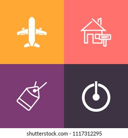 Modern, simple vector icon set on colorful background with label, apartment, transportation, control, flight, business, fly, aircraft, concept, plane, real, energy, air, push, power, element icons