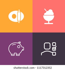 Modern, simple vector icon set on colorful background with finance, management, frying, water, task, frozen, personal, plan, notebook, employee, pan, cream, time, white, money, coin, bank, cash icons