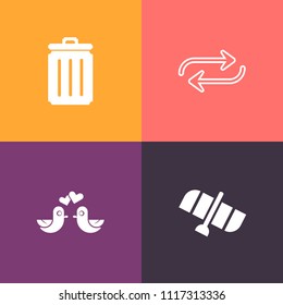 Modern, simple vector icon set on colorful background with can, professional, bin, people, team, technology, replace, environment, work, orbit, world, garbage, change, waste, person, basket, man icons