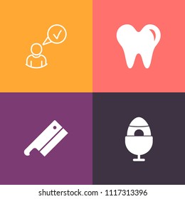 Modern, simple vector icon set on colorful background with dentist, season, internet, complete, steel, meat, oral, online, beautiful, website, security, tool, privacy, hygiene, egg, business icons