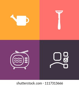 Modern, simple vector icon set on colorful background with plant, list, personal, element, object, care, hair, note, container, tuner, management, hygiene, equipment, time, tool, antenna, white icons