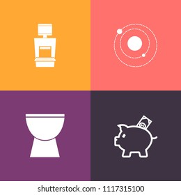 Modern, simple vector icon set on colorful background with percussion, patient, coin, currency, money, investment, mars, system, xray, scan, saturn, machine, save, music, bank, astronomy, cash icons
