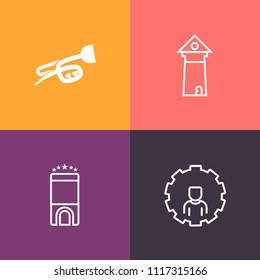 Modern, simple vector icon set on colorful background with holiday, capital, famous, concept, online, french, instrument, phone, luxury, architecture, web, travel, internet, account, classical icons