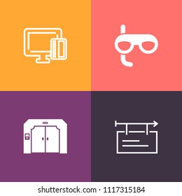 Modern, simple vector icon set on colorful background with dive, money, advertising, promotion, shopping, template, payment, arrow, building, blank, paying, down, sport, banner, underwater, sea icons