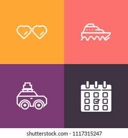 Modern, simple vector icon set on colorful background with car, modern, suitcase, style, luggage, tourism, shipping, timetable, day, calendar, summer, sunglasses, ship, vision, vacation, cargo icons