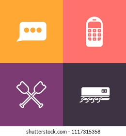 Modern, simple vector icon set on colorful background with sea, air, conditioning, cooling, river, technology, canoe, message, white, screen, climate, equipment, vintage, call, wireless, wooden icons