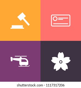 Modern, simple vector icon set on colorful background with lawyer, authority, hammer, beautiful, court, branch, criminal, flight, credit, white, aviation, money, air, cherry, decoration, finance icons