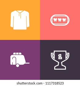 Modern, simple vector icon set on colorful background with clothing, transport, winner, medical, care, medicine, vehicle, white, oral, broken, success, dental, champion, healthy, travel, coat icons