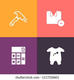 Modern, simple vector icon set on colorful background with screwdriver, technology, finance, blue, child, kid, financial, clothes, infant, newborn, t-shirt, construction, cute, laundry, hygiene icons