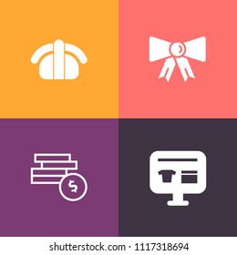 Modern, simple vector icon set on colorful background with shop, traditional, raw, asian, japan, business, finance, tie, accessory, market, sushi, fashion, investment, bow, concept, money, cart icons