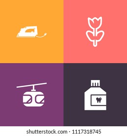 Modern, simple vector icon set on colorful background with transportation, pink, petal, rail, oral, sky, laundry, clothing, mouth, fresh, garden, wash, nature, clean, wedding, hot, home, cable icons