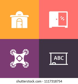 Modern, simple vector icon set on colorful background with board, building, business, furniture, property, decoration, estate, frame, real, empty, education, chalk, space, background, wireless icons
