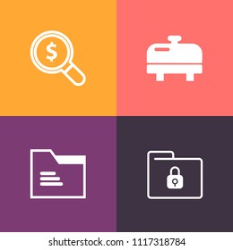 Modern, simple vector icon set on colorful background with house, document, internet, business, protection, safety, object, empty, protect, site, navigation, heater, temperature, find, template icons