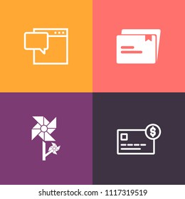 Modern, simple vector icon set on colorful background with nature, business, cash, dialog, leaf, plastic, payment, credit, spring, petal, chatting, document, web, money, paper, chat, finance icons
