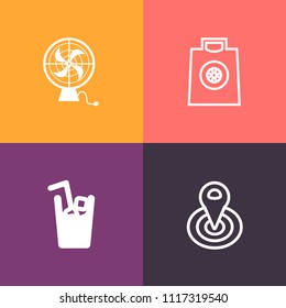 Modern, simple vector icon set on colorful background with white, air, gift, limited, commercial, buy, sale, gps, shopping, circle, location, drink, blower, ring, retail, direction, cycle, glass icons