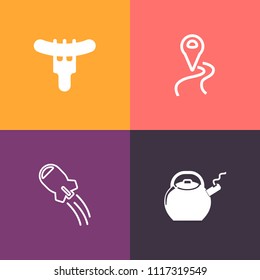 Modern, simple vector icon set on colorful background with gps, science, technology, lunch, american, satellite, kettle, navigation, ship, craft, direction, barbecue, water, space, fast, kitchen icons