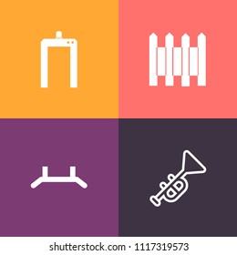 Modern, simple vector icon set on colorful background with scan, diagnostic, element, medical, health, iron, trumpet, brass, rollup, jazz, saxophone, protection, music, horn, background, outdoor icons