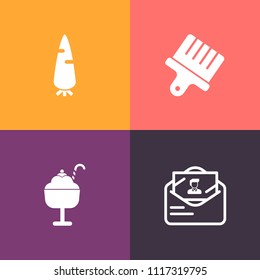 Modern, simple vector icon set on colorful background with carrot, vegetable, art, flavor, vanilla, brush, raw, travel, color, cream, blank, orange, letter, summer, paint, root, white, send, ice icons