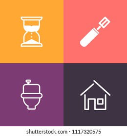 Modern, simple vector icon set on colorful background with measurement, top, home, property, food, bright, glass, hygiene, room, residential, cooking, sand, clean, view, measure, clock, water icons
