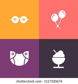 Modern, simple vector icon set on colorful background with icecream, bright, helium, care, newborn, disposable, celebration, childhood, infant, protection, glasses, child, sweet, birthday, clean icons