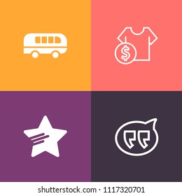 Modern, simple vector icon set on colorful background with communicate, talk, text, street, decoration, road, bus, buy, dialog, car, traffic, web, blur, bubble, chat, purchase, shape, graphic icons